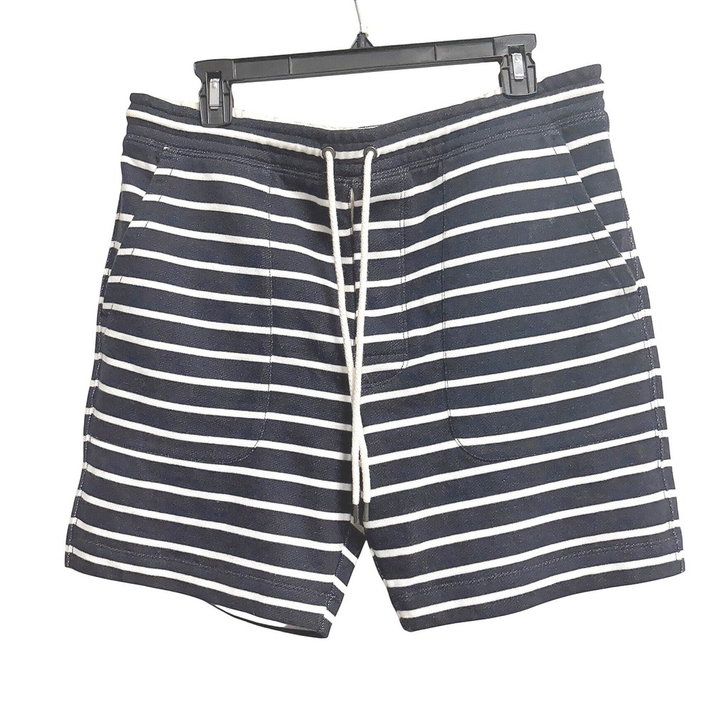 Club Monaco Breton Stripe Nautical Navy Blue‎ Knit Sweatshorts Drawstring Mens M